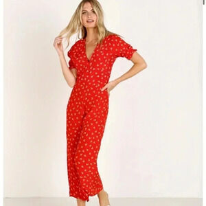 Faithfull The Brand Mallory Jumpsuit In Red Jeanne Print Size 4